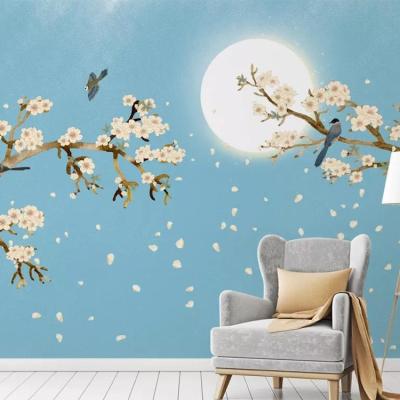 China Nordic hand-painted bird hand-painted language dream tree fashion sofa floral romantic sofa background wall wallpaper for sale