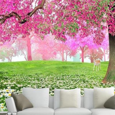 China Modern Blossom Sea Cherry Walkway 3D TV Background Wallpaper for sale