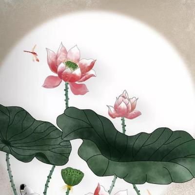 China Chinese new style zen lotus flower background wall elegant artistic hand-painted wallpaper for sale