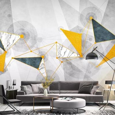 China Modern minimalistic lines modern TV background wall painting abstract geometric gold wallpaper for sale