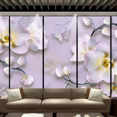 China Modern original stereo phalaenopsis 3D flower embossed TV background wall Nordic mural wallpaper for sale