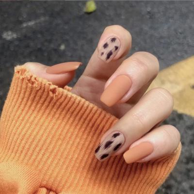 China New Design OEM Leopard 3D Short Square Press On Nails Full Cover INS Artificial Ballerina Fake Nails ABS 24pcs/box for sale