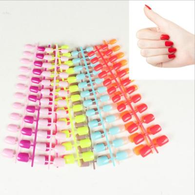 China 2020 New Design 24pcs Short Full Square Head Nails Candy Color ABS Size 3D Full Cover Fake Artificial Nails for sale