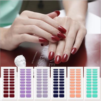 China Nal Art Decoration 20 Wholesale Korean New Designs Tips Semi Cured Gel Nails Sticker LED UV Lamp Custom Nail Strips With Stick Nail File for sale