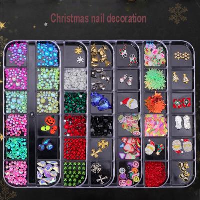 China Nail Art Decoration Newest OEM 12 Grids Christmas Nail Decoration Snowflake Pearl Rhinestone Sequin Gilitter Christmas Designs DIY Nail Art Supplier for sale