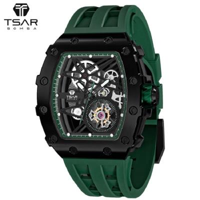 China Hollow Out Chinese Suppliers Luxury Cheap Automatic Rubber Strap Green Mechanical Watches for sale