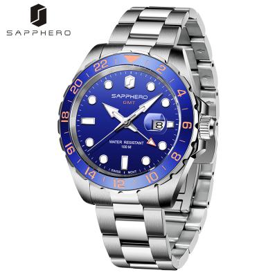 China New GMT Shipping Men's Automatic Date SAPPHERO Drop Date SAPPHERO Super Luminous Watch 100M Waterproof Fashion Business Quartz Watch for sale