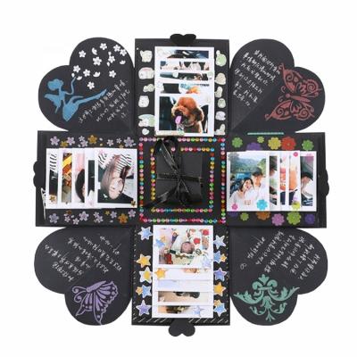 China Recycled Materials Wholesale Amazing Black Hexagon Paper Birthday Photo Explosion Gift Box For Friends for sale