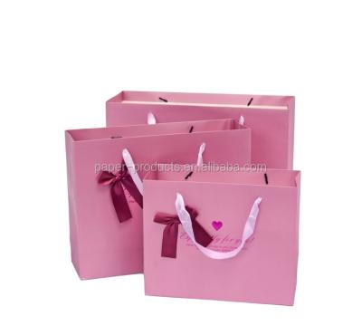 China Fashion Gift Recyclable Paper Bags With Satin Ribbon Handle for sale