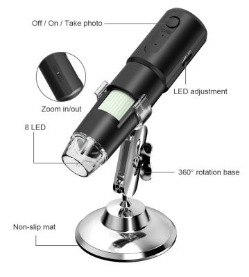 China Capturing Images Zoom Microscope 2 Megapixels Portable Wireless Magnifier 1000X Power Digital WIFI Microscope for sale