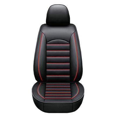 China Business PU Car Seat Cover 5 Seats Full Set Leather Black Fine Stitching Leather Sweat Red Line Quilting Four Seasons Universal for sale