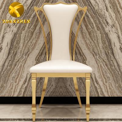 China Gold Comfortable Dining Room Furniture Stainless Steel Chair Metal Wedding Dining Chair White Leather Dining Chair For Hotel for sale