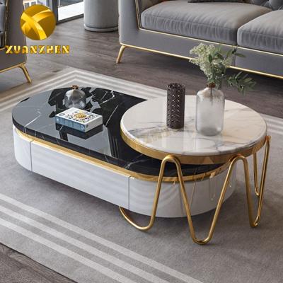 China Home Furniture Factory Gold Extendable Coffee Table Set Modern Luxury Center Table High Low Marble Coffee Tables Made in Foshan TT086 for sale