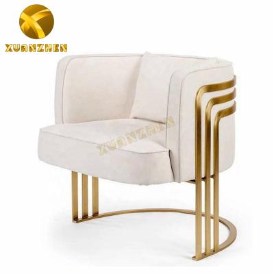 China New Comfortable Modern Sofa Set Furniture European Single Fabric Living Room Furniture Gold Stainless Steel Legs Sofa for sale