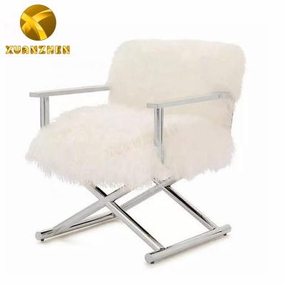 China Luxury Silver Leisure Chair Stainless Steel Sofa Furniture Set White Wool Lounge Chairs Luxury Lounge Chair For Home for sale