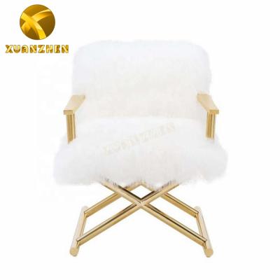 China Luxury Living Room Furniture Swept White Living Room Sofas Luxury Stainless Steel Leisure Chair Wool Lounger for sale