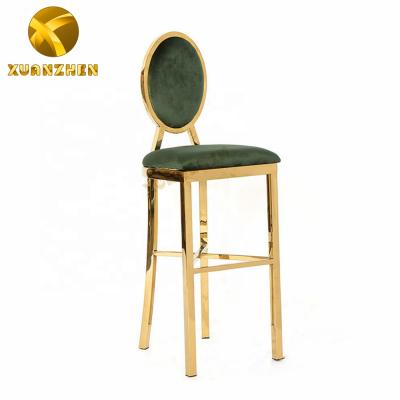 China Modern Bar Furniture Gold Stainless Steel Umpire Chair Green Fabric Bar Chairs Modern Style Design Bar Stools For Hotel for sale