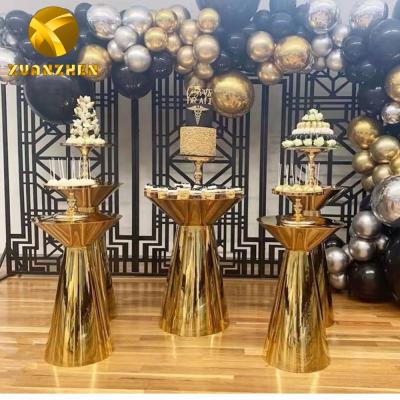 China Modern wedding furniture gold stainless steel flower stand luxury bar tables convertible pedestal stand for sale for sale