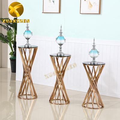 China Modern metal flower stand living room furniture coffee table sets convertible pedestal glass stand for wedding for sale