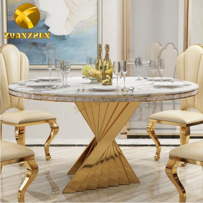 China Canton Home Furniture Dining Table Marble Gold Round Convertible Dining Table Set 6 Chairs DT020 for sale