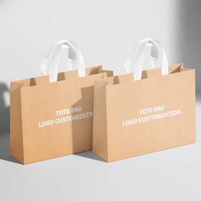 China Recycled Materials Customized Brown Logo Printed Kraft Paper Bag Craft Paper Shopping Gift Wrapping Bag for sale