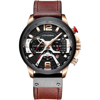 China Cheap Chronograph Factory Custom Wrist Mens Quartz Watches Japan Movt Leather Band Hand Casual Watch for sale