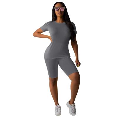 China Anti-Static Casual Short Sleeve Top With Short Bottom Sets Logo Custom SportswearWomens Two PC Sets Cotton Summer Solid Color Jogger Sets for sale