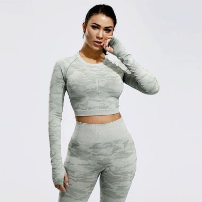 China Long Sleeve Camouflage Breathable Yoga Set Women Seamless Sports Fitness Yoga Sets Sports Gym Suits for sale