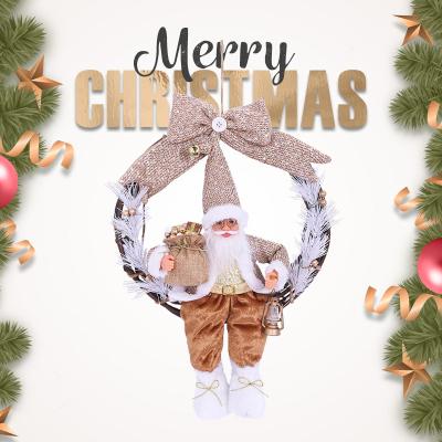 China Gift Festival Christmas Decoration Home Ornaments Rattan Pendant Ring Hanging Santa Claus Wreath Doll Window Door for sale