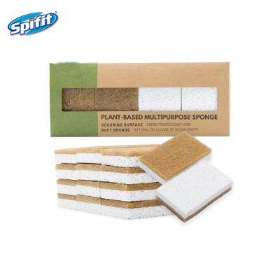 China Eco Friendly Odorless Biodegradable Kitchen Cleaing SPIFIT Plant Based Scrubber Pads Coconut Cellulose Sponges For Kitchen Cleaning Dishes for sale