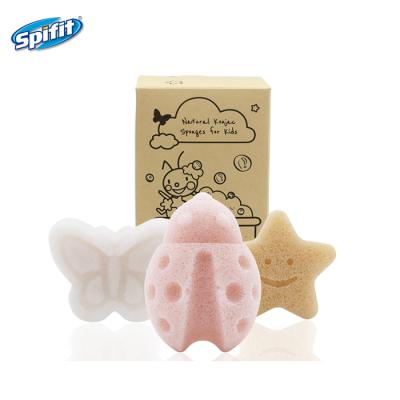 China EXFOLIATE SPIFIT Wholesale Konjac Cute Shapes Natural Safe Factory Based Toys Butterfly Ladybug Star Bath Sponges For Infants for sale