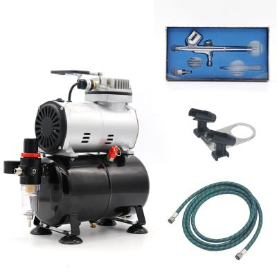 China Oil Free Air Compressor Set with Manual Airbrush for Painting Cake Decorating Model Nail Airbrush Kit with Three Airbrushes for sale