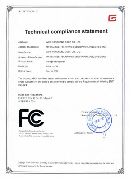 FCC - Wuxi Yonghong Technology Co., Ltd.