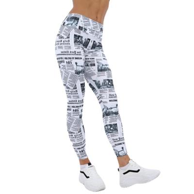 China New Breathable Four-needle Digital Gaiters Six Line Printing Newspaper Design Yoga Tights Ankle Length Fitness Gym Gaiters Pants Unisex for sale