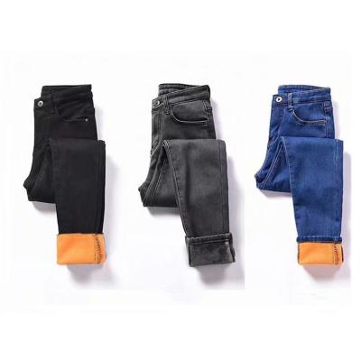 China Factory Waterproof Plus Size Women's High Waisted Jeans Pants Winter Velvet Slimming High Skinny Jean Pants Black for sale