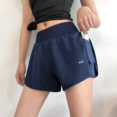 China Anti-Wrinkle Sports Shorts Women Shape Safe Double Layer Fitness Yoga Pants Loose Casual Outer Wear Running Inside Pocket Training Shorts for sale