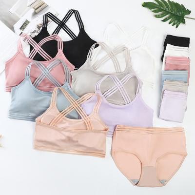 China Cross Bra QUICK DRY Solid Back Two Piece Lingerie Set Elastic Lift Up Ventilation Underwear Set Female Milk Silk Adjustment Bralette Panties Suit for sale