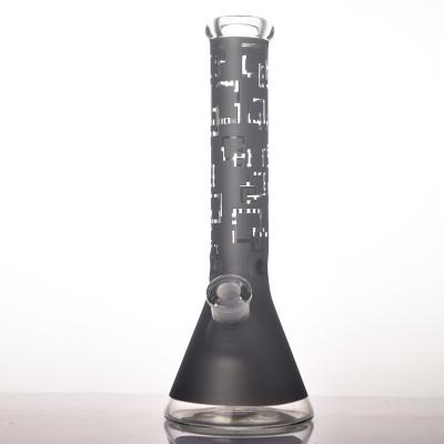 China Glass Beaker Bong 14 Inches Cube Pattern Smoke Grey Black Glass Beaker Bong for sale