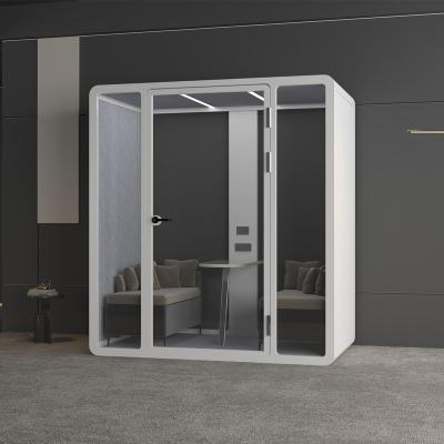 China Adjustable (height) Two-Person Meeting Booth Two Seater Work Booth With Two Tables Tempered Glass Office Pods for sale