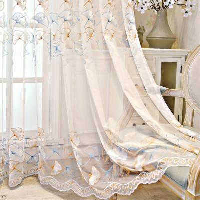 China Wholesale luxury embroidery floral pure ready made window curtain flame retardant for living room bedroom door curtain for sale