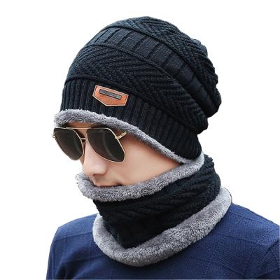 China Fashion\Promotional Cheap Custom Beanie Comfortable\Durable Solid Color Men Knitted Winter Hat Scarf Set for sale