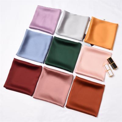 China Hot Selling Simple Square Custom Printing Ladies Soft Feeling Silk Scarf Wholesale Women Scarves for sale