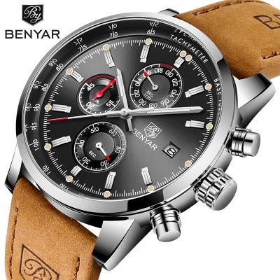 China Hot Selling Multifunctional Men's Outdoor Belt Watch Benyar Sports Business Chronograph Waterproof Quartz Watch for sale