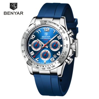 China New Auto Date Benyar 5192 Quartz Watches Top Luxury Brand Men's Watch Fashion Casual Rubber Strap Multifunctional Waterproof Watches for sale