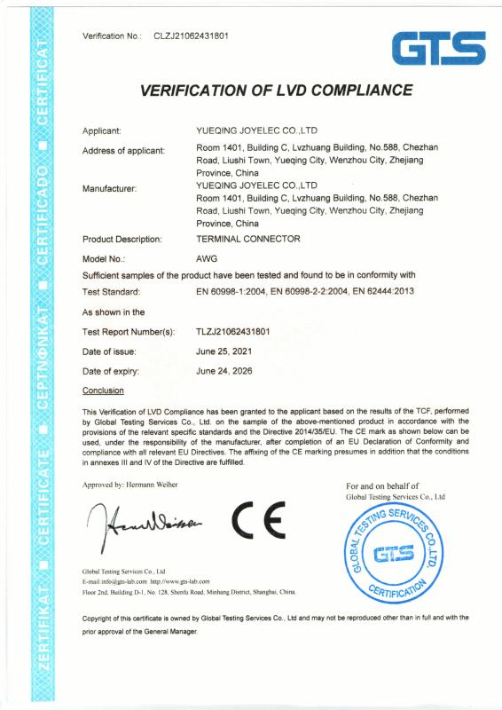 CE - Yueqing Joyelec Co., Ltd.