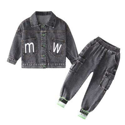 China 100% Polyester Children's Clothing Girls Suit Big Kid Solid Color Denim Clothing Sets Kids Clothes for sale