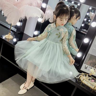 China Anti-wrinkle fashion girls summer children long sleeve cute starry gauze playing piano performance dress for sale