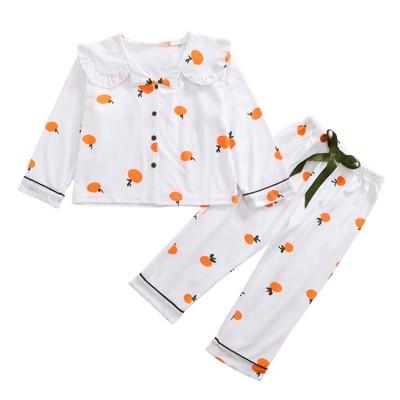 China Breathable Cute Cotton White Plain Fruit Cartoon Children Pajamas Thermal Underwear Set for sale