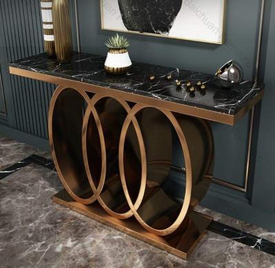 China Modern Modern Luxury Metal Stainless Steel Gold Console Tables for sale