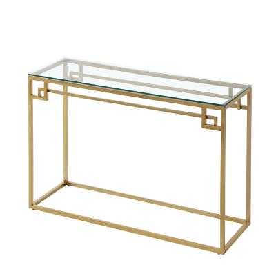 China Modern Modern Tempered Glass Top Gold Metal Stainless Steel Console Cabinet Tea Coffee Table Set for sale